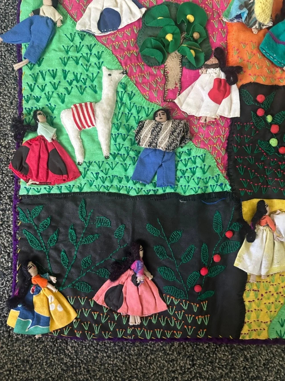 Handmade Peruvian Arpillera 3D Folk Tapestry Story Of Their Daily Life Harvest